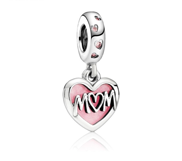 

Fit Pandora Charm Bracelet European Silver Charms Beads Mom Heart Pink Enamel Dangle Pendant DIY Snake Chain For Women Bangle Necklace Jewelry