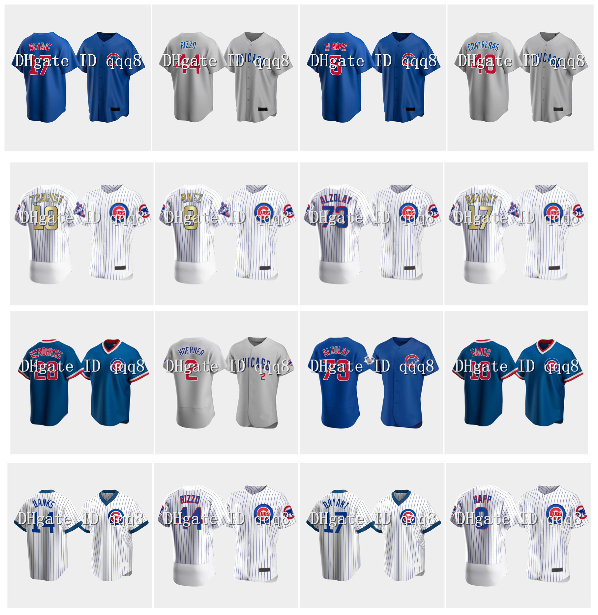 

Chicago Anthony Rizzo Jerseys Javier Baez Cub Kris Bryant Adbert Alzolay Nico Hoerner Willson Contreras David Bote Ian Happ Ron Santo Ernie, Blue;black