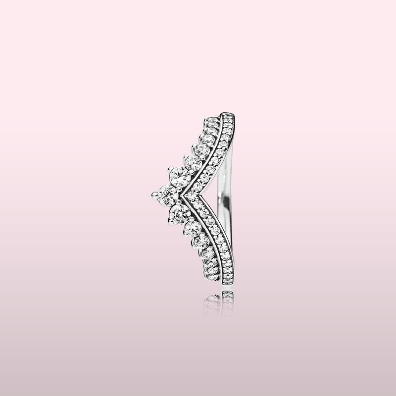 925 sterling silverRing transparent CZ diamond princess wish RING set original box suitable for pandora ladies and girls wedding crown rings-image-711630320