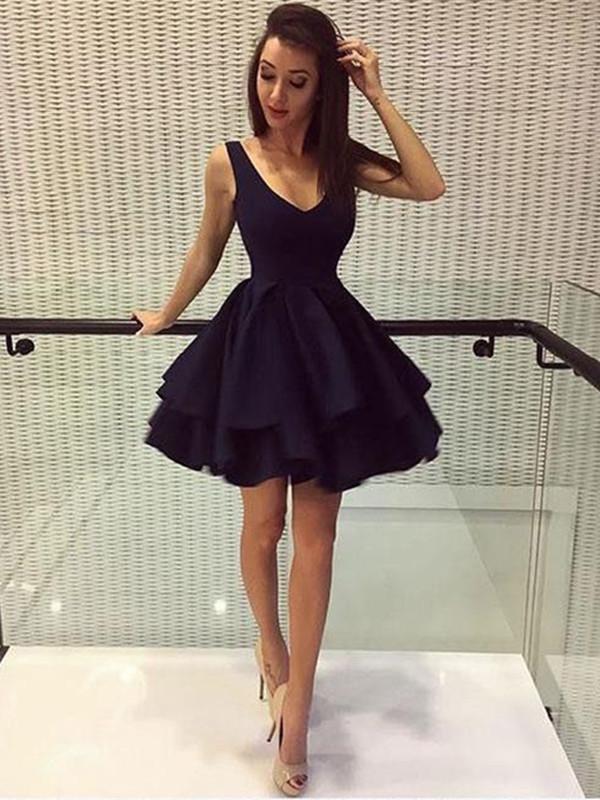 

Sexy Black Party Dresses Tiered Design Short A-line Homecoming Dress robe de soiree for Women Custom Made, Pic color
