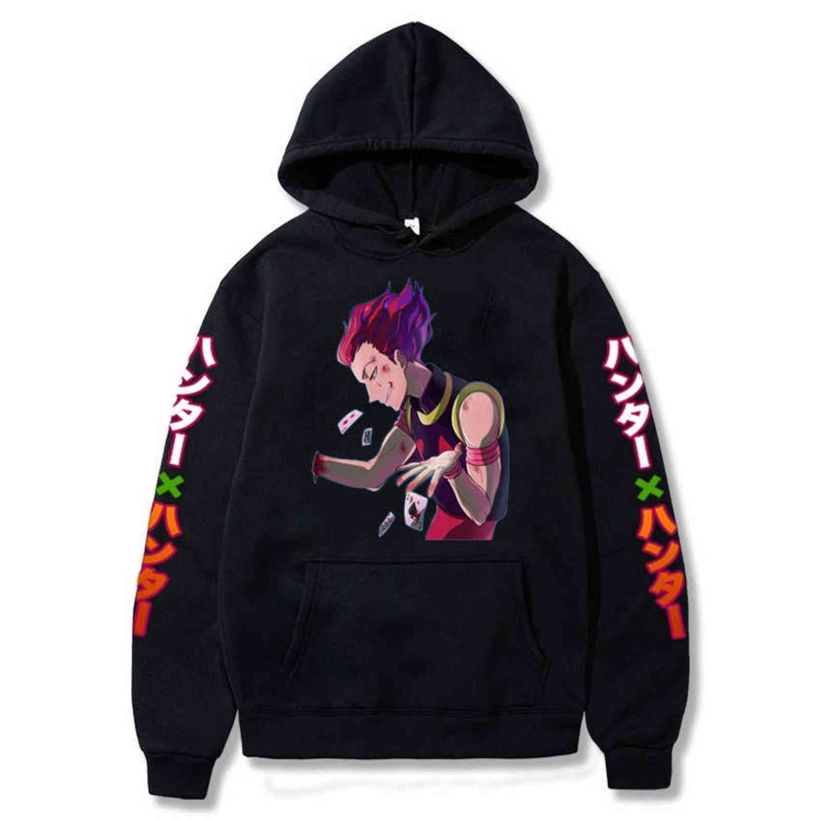 

2021 Hot Anime Hisoka Morow Hoodie Graphic Hunter X Hunter Cosplay Sweatshirt for Men Women Tops Unisex Pullover Y211118, Black