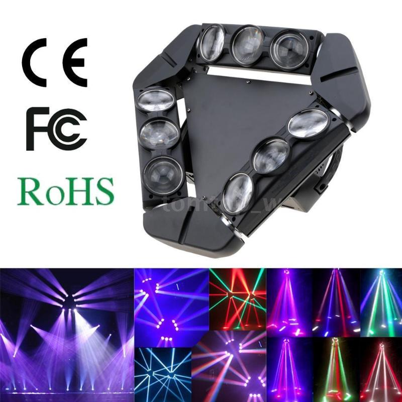 

Effects Disco KTV 90W 9LED RGBW Full Color DMX512 Sound Control 16/48 Channel Mini Triangle Spider Lamp Beam Stage Light For Club Party