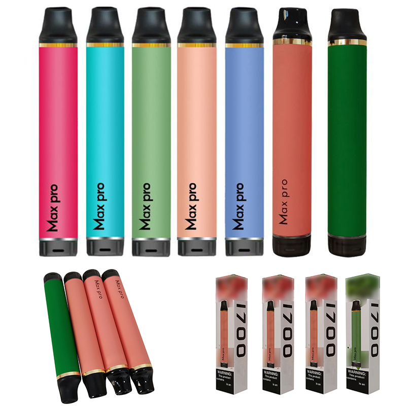

Max Pro Disposable Vape Pen 1700 Puffs cigarettes 650mAh Battery 5ML Vapor Pod Device eCigs Electronic E Cigarette Multi-colors