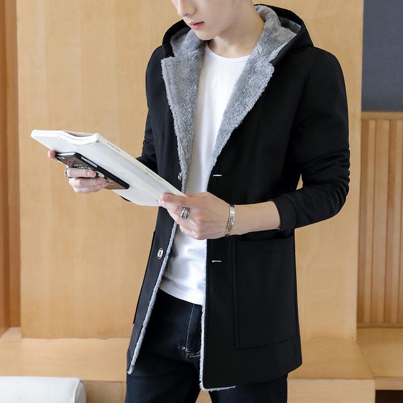

Men' Trench Coats Winter with Warm Hood Fashion ' Cashmere Jacket Hoodie Plus Size Man Jackets Black PC5Y, 1# shoe box