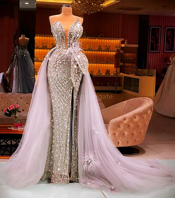 

2021 Plus Size Arabic Aso Ebi Silver Luxurious Stylish Prom Dresses Beaded Crystals High Split Evening Formal Party Second Reception Gowns ZJ922, Water melon