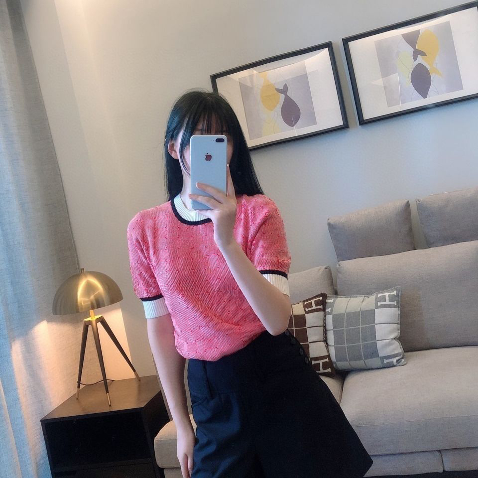 

Women knits tees Sweater Short Sleeve Crew Neck Pullover Blue Luxury Womens Clothes O-neck Knit Fashion Ins Letter Print Top Lady T-shilKcB#, I need see other product