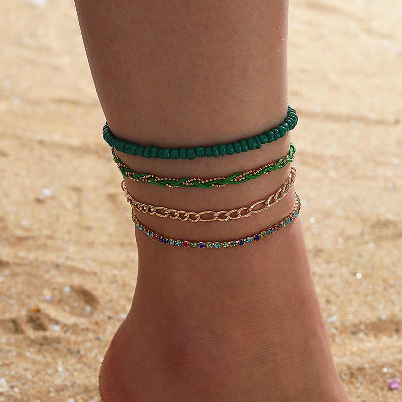 

Anklets Tocona Luxury Colorful Crystal Stone For Women Bohe Handwork Green Beaded Multi-layer Anklet Set Jewelry 4pcs/set 15476, Red;blue