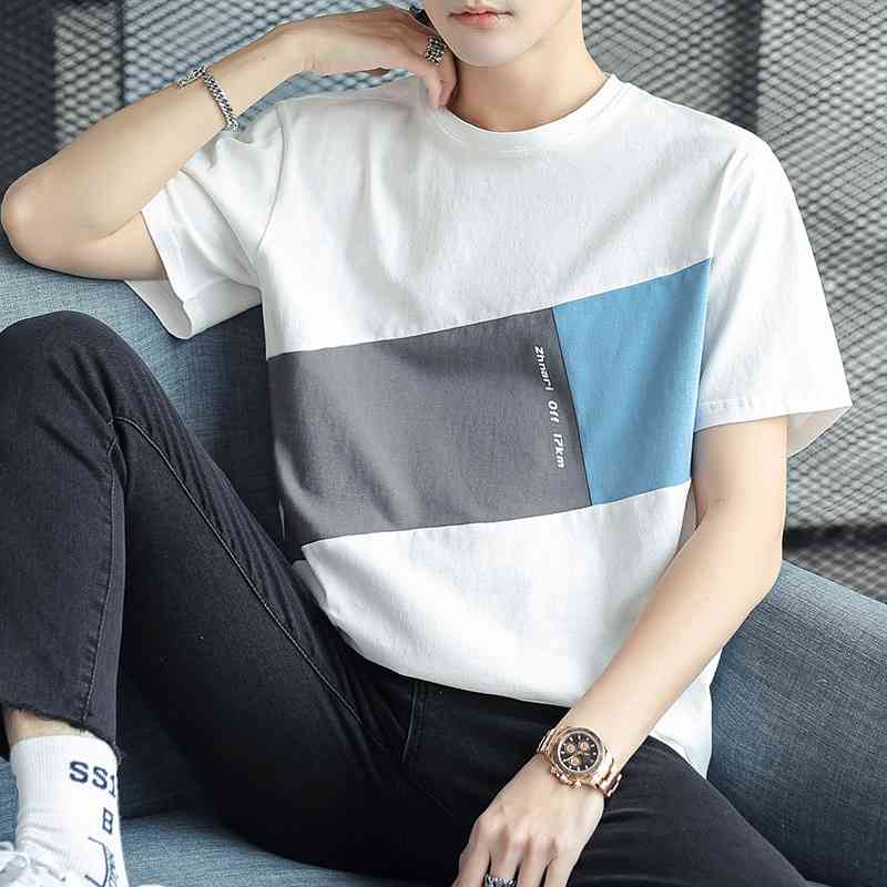 Men&#039;s 2021 summer new short sleeve loose Korean fashion 100 cotton leisure youth t-shirt men&#039;s base shirt-image-705953691