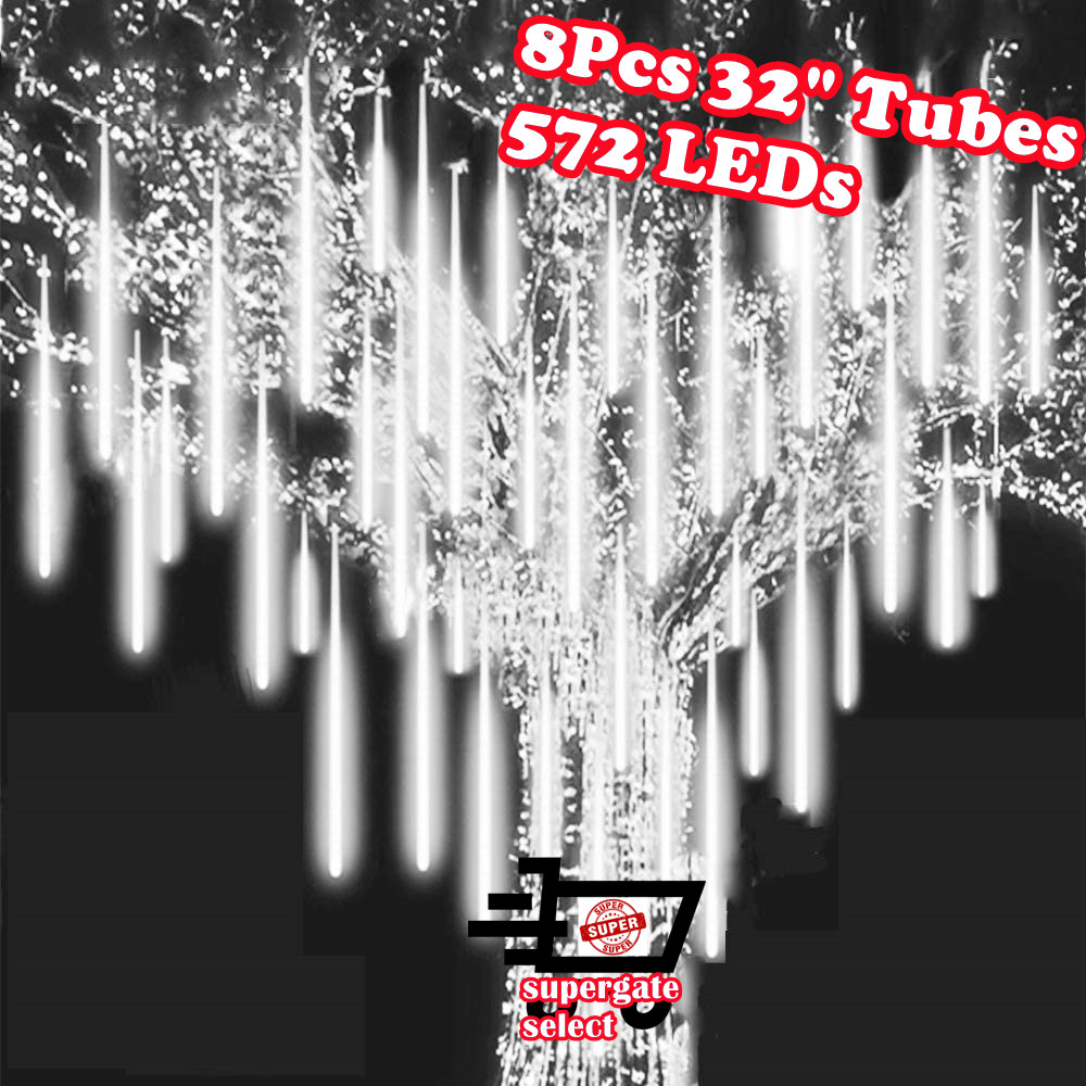 

LED Meteor Shower Rain Lights 80cm x8 Waterproof Outdoor 576pcs LED for Christmas Tree Holiday Party Wedding Party Decoration New Year Garden Patio