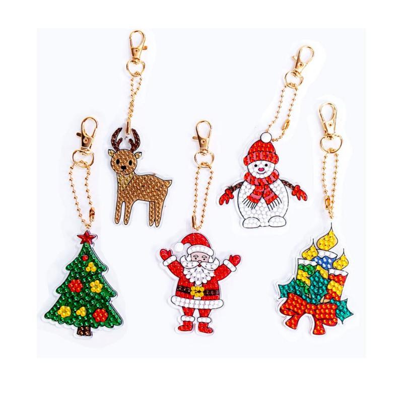 

Christmas Decorations 5pcs Diy Diamond Painting Keychain Pendant Full Drill Special Shaped Embroidery Women Bag Decoration Xmas Gift