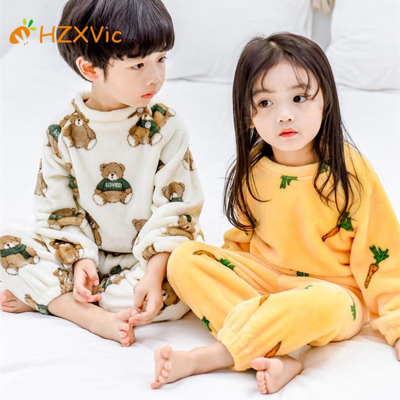 

Clothing Sets Teenage Pajamas Baby Boy Kids Winter Flannel Thicken Outfits Warm Sleepwear Suit Girls For Children, White