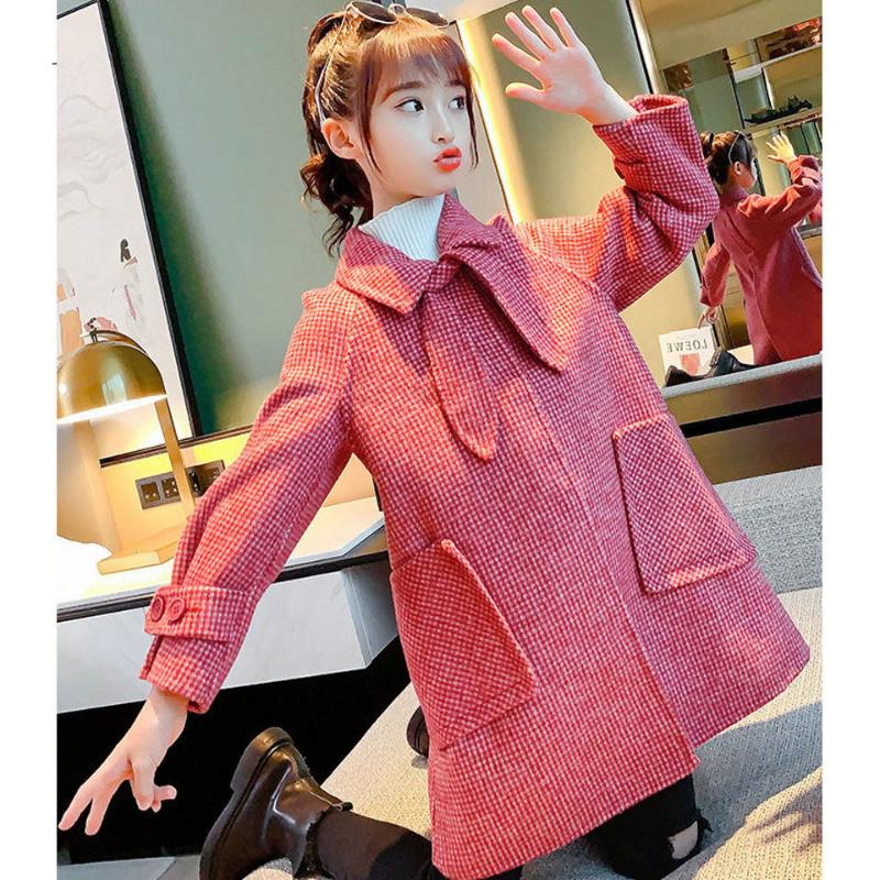 

Jackets Mid-length Style Fashion 2021 Autumn Plaid Outerwear Kids Clothes Girls 8 To 12 Casual Wool Coats Cute Girl Jacket, Blue;gray