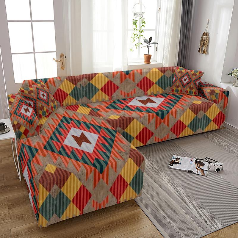 

Chair Covers Ethnic Bohemia Prismatic Lattice Printed Sofa For Living Room Protector Anti-dust Elastic Stretch Cushion Cover