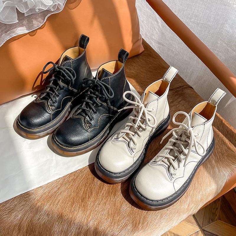 Boots Winter 2021 Women's Lace-up Round Head Black Motorcycle Fashion Design Street Ankle Free Delivery