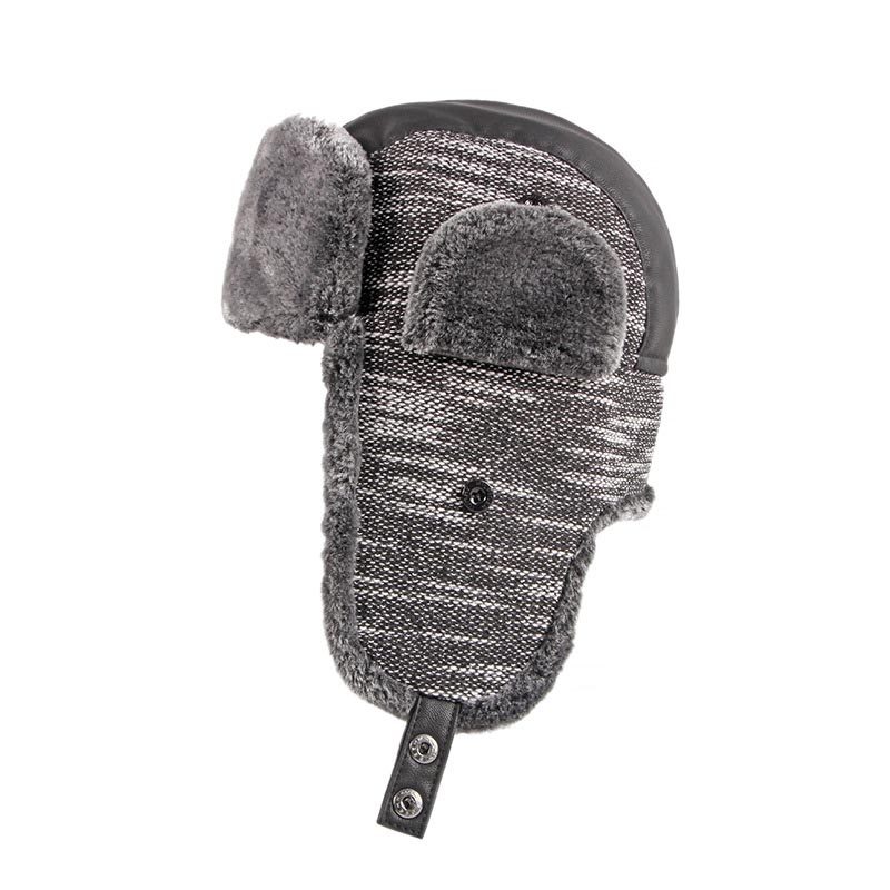 

New Bomber Hat Women Men Winter Cap Knit Plush Hat Windproof Warm Ear Protect Russian Ushanka Bomber Cap, Black