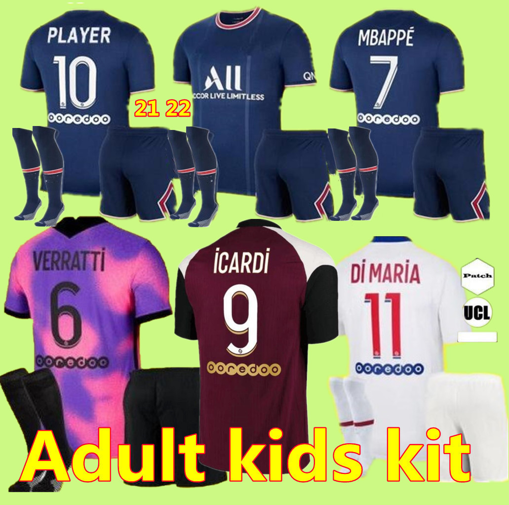 

maillots de football 21 22 MBAPPE KEAN soccer jerseys top Men and kids sets VERRATTI 2021 MARQUINHOS DI MARIA Paris fourth shirt, Multi