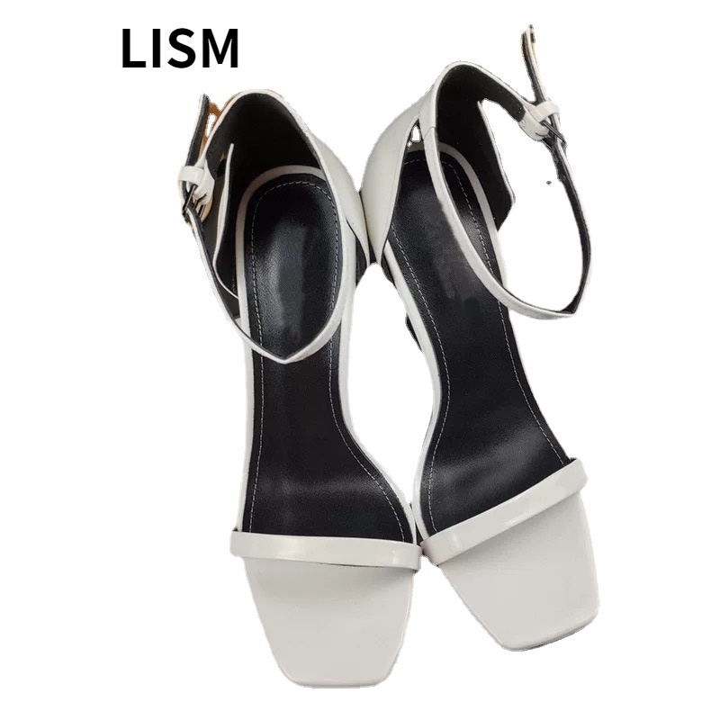 

2021New Classic Women's High Heels Sexy Open Toe Buckle Leather High Heels Strange High Heels Dress Party Shoes Square Head 7cm 10cm, Black-8cm