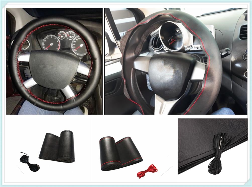 

Steering Wheel Covers Auto 38CM DIY Car Cover Soft Leather Braided Needle Accessories For Taurus Mondeo Galaxy Falcon Everest
