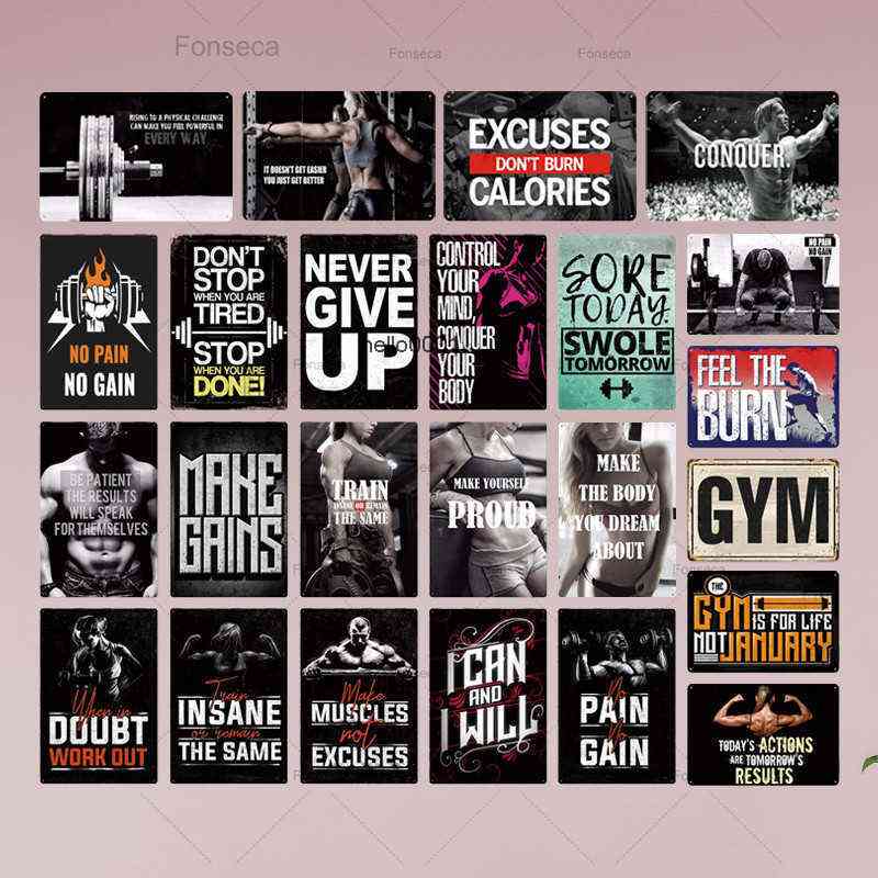 

Poster Plaque Metal Work Out Wall Decor for Man Cave Gym Tin Sign Decorative Platea