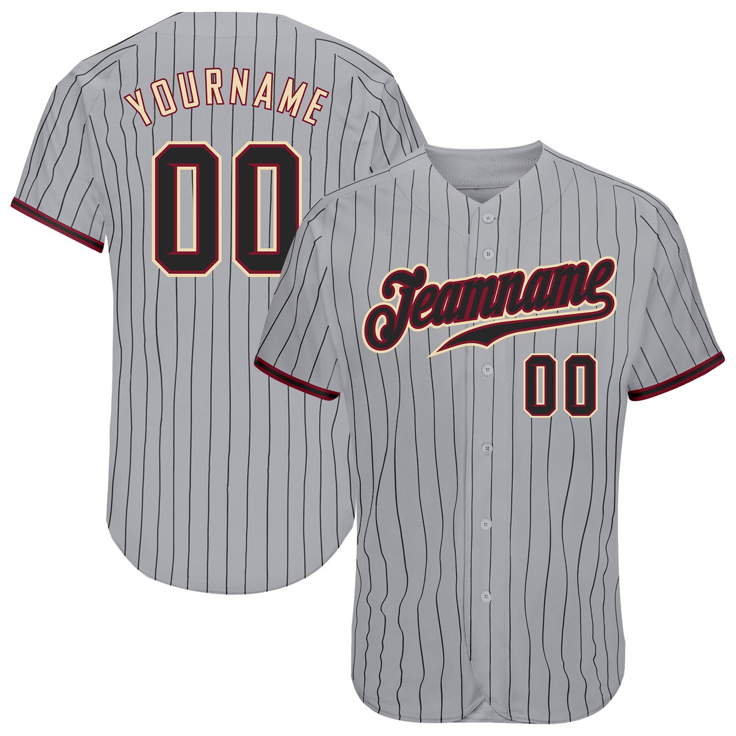 

Custom Gray Black Pinstripe Black-Crimson Authentic Baseball Jersey, Women size s-xxl