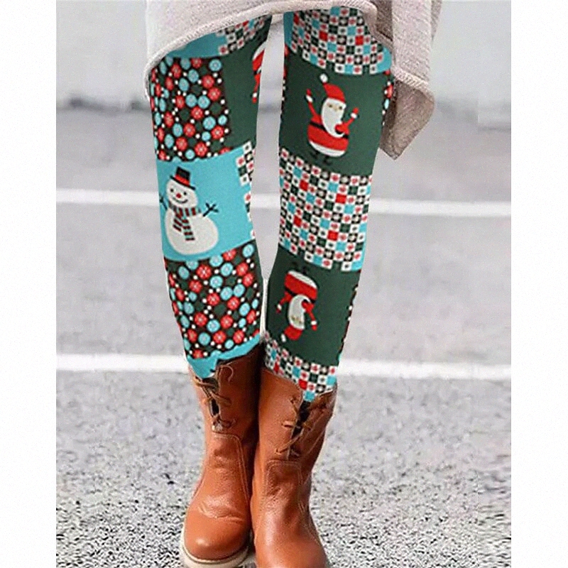 Women's Casual Tights Knitted Print Full Length Pants Christmas Gifts Casual Stretchy Christmas Santa Claus Soft Sports Mid Waist Skinny Arm