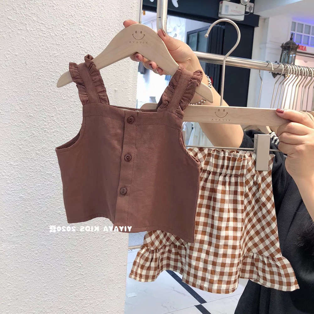 

Girls' suit girls' summer dress children's Princess suspender skirt two piece 68517, White