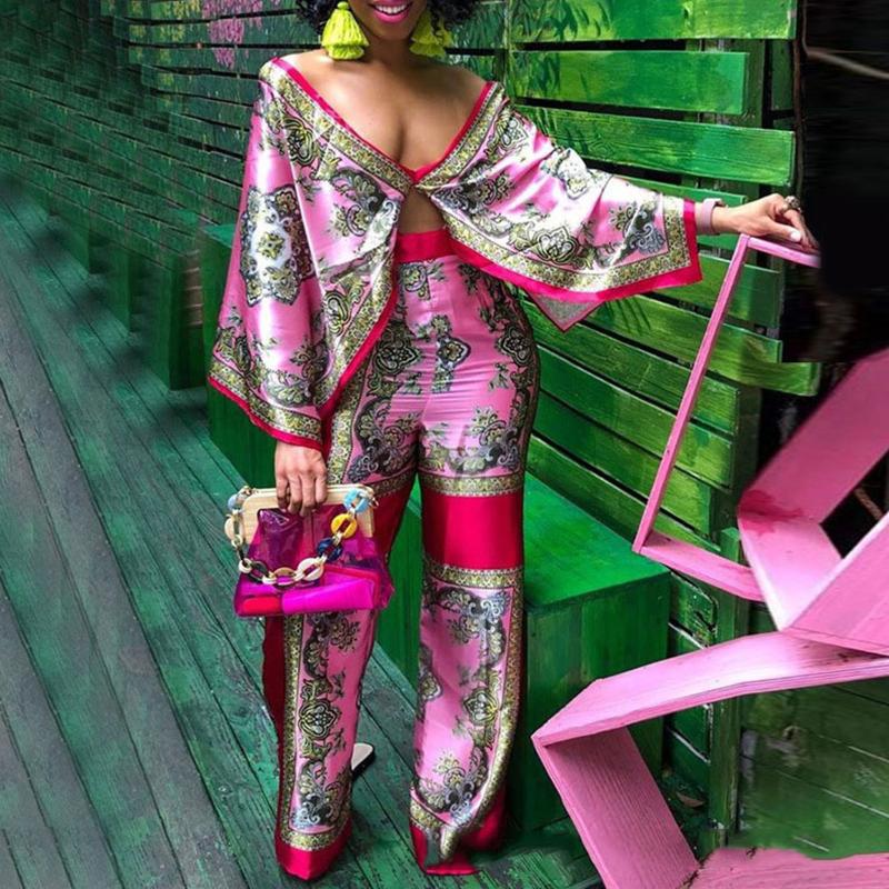 

Women' Two Piece Pants Spot 2021 Printed Holiday Style Jacket & 2-piece Set, Pink