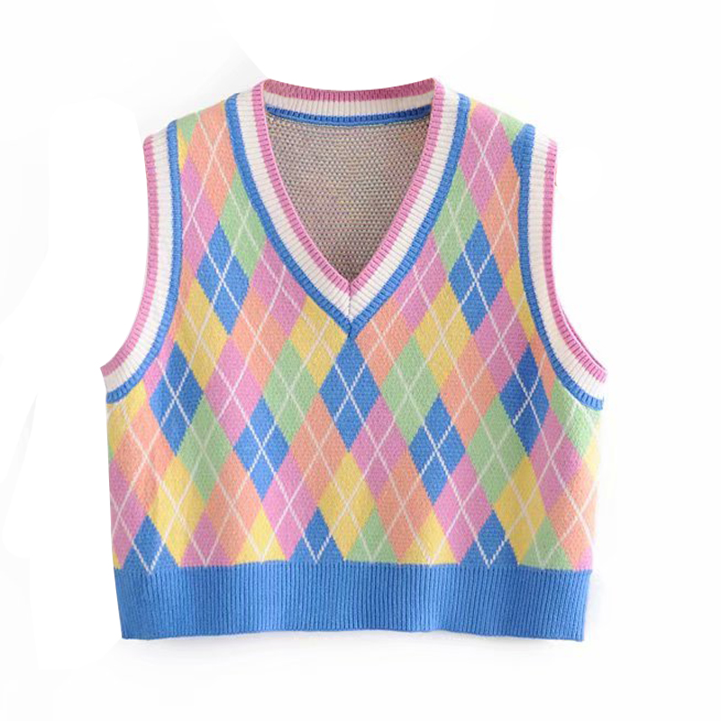 

vest women sweater 2021 new fashion british diamond lattice pullover vest sweater fashion youth students mix match sweater vest, Black
