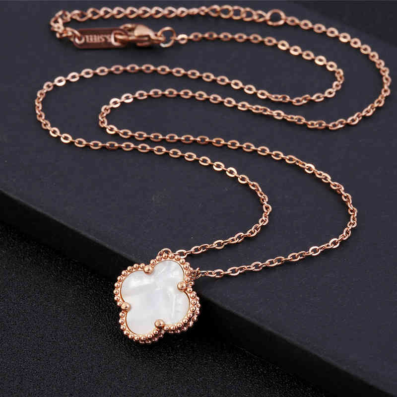 

Wholale Ladi Clover Shell Pendant Stainls Steel 18K Rose Gold Women Necklace