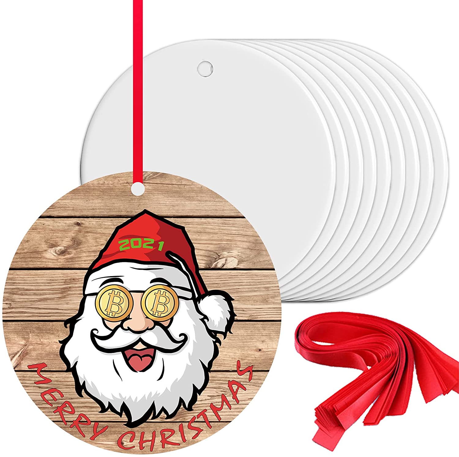 

DHL Sublimation christmas tile ornament pendant hanging decoration 3 inch round coating christmas ornament decoration for diy lovers