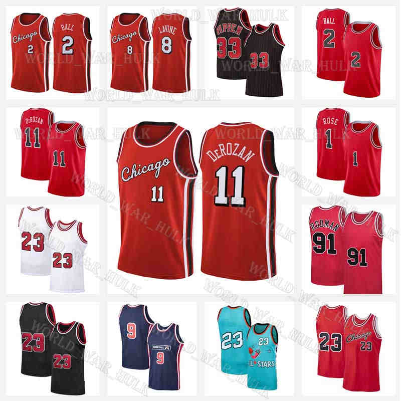 

DeMar 11 DeRozan Lonzo 2 Ball Bull Jersey Zach 8 LaVine Dennis Michael Rodman Basketball Chicagos Scottie Pippen Kevin Garnett Mesh 45 23 MJ, Black;red