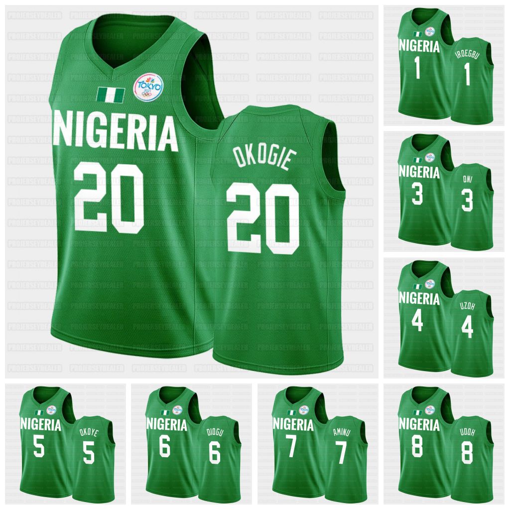

Nigeria Basketball Green 2021 Tokyo Olympics Limited Jersey NCAA 0 KZ Okpala 1 Ike Iroegbu 3 Miye Oni Uzoh Okoye Diogu Aminu Udoh Metu Zanna Okafor Okogie Vincent Nwora, Womens s-2xl