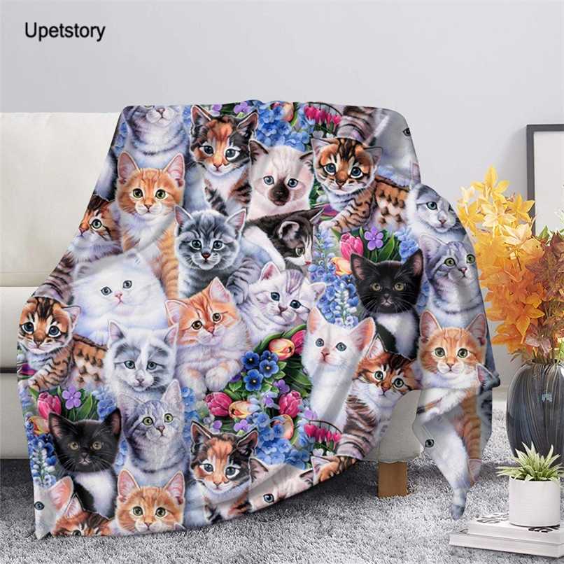 

Upetstory Cute Cat Pattern Fleece Blanket Soft Cozy Travel Warm Sofa Chair Couch Throw s Pure Cotton 211106