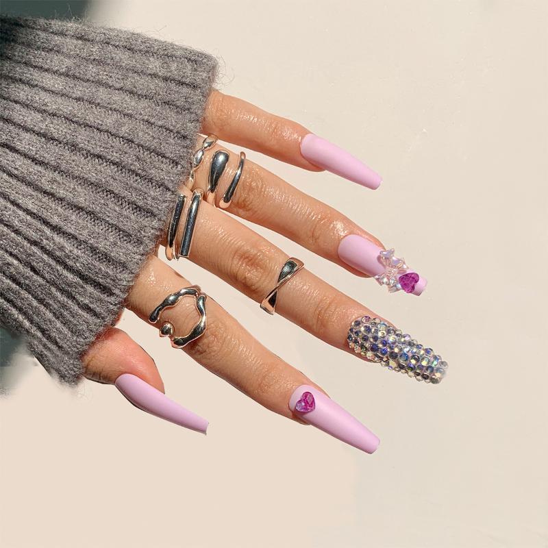 

False Nails Fake Purple Full Diamond Butterfly Cover DIY Glue Press On Nail Supplies For Professionals, Jp1308