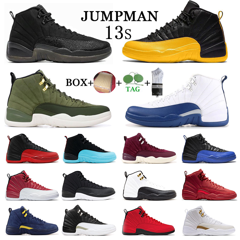 

with box 12 12s men Basketball Shoes FLU GAME Winterized University Gold THE MASTER Gym red Taxi PLAYOFF FIBA gamma Indigo MICHIGAN mens trainers sports Sneakers, #1 winterized