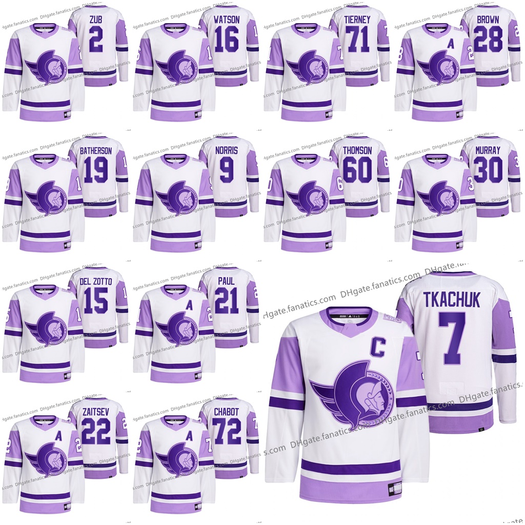 

Stitched Senators Tim Stutzle 2021 Hockey Fights Cancer Ottawa Jersey Matt Murray Thomas Chabot Brady Tkachuk Connor Brown Thomas Chabot Men, Black;red
