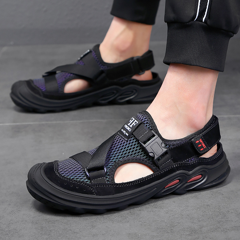 

Slippers Large size sandals men's color changing net bread head beach shoes hollow out wading shuoxi D0AG, 1# shoe box