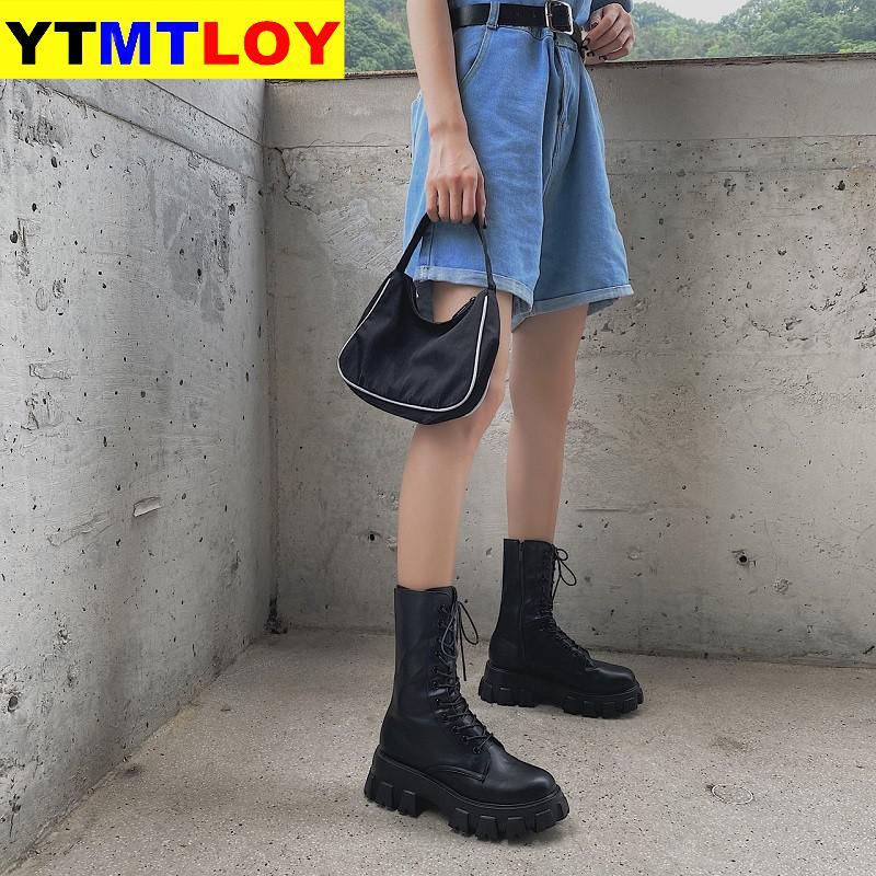 

Top Quality Sping Women White Boots Autumn Fashion Black Leather Platform Gothic Boots Punk Combat Boots for Women