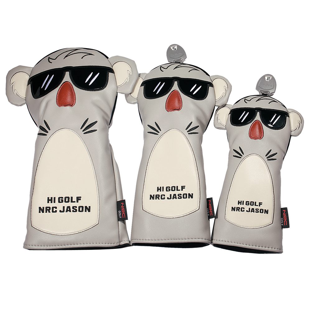 

3pcs PU Koala Embroidery Golf Club Headcover for Driver Fairway Wood Hybrid Cover