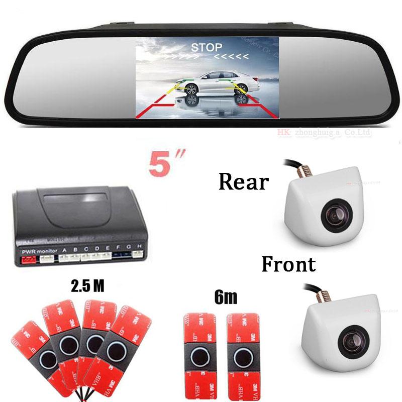 

Car Rear View Cameras& Parking Sensors 5'' Rearview Mirror Monitor Video Dual-core Sensor Show Distance Front & Back Camera Parktronic Syste