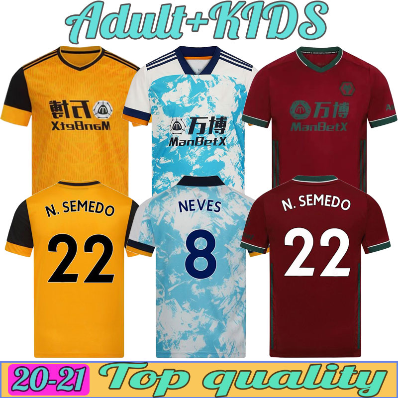 

20 21 Soccer Jerseys SEMEDO RAUL NETO 2021 Wanderers J.OTTO PODENCE Wolverhampton Football Shirts ADAMA Men Kids Kits socks Uniforms, Black;yellow