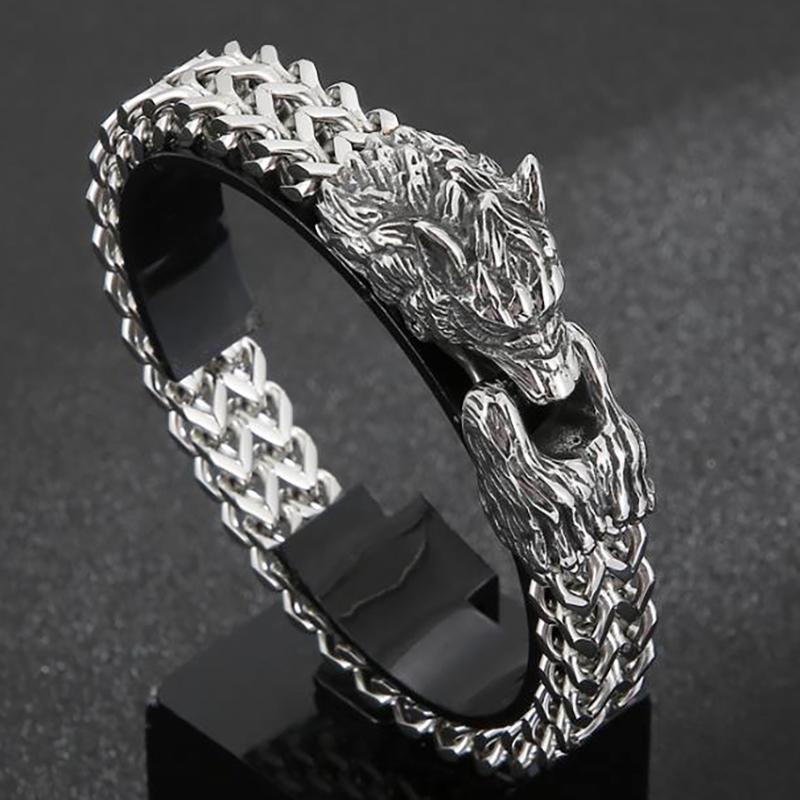 

Link, Chain Fashion Vintage Punk Viking Wolf Charm Bracelet Men's Stainless Steel Mesh Rock Biker Jewelry Preferred
