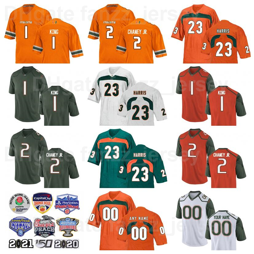 

NCAA Football College Miami Hurricanes Jersey 1 DEriq King 23 CamRon Harris 2 Donald Chaney Jr 7 Xavier Restrepo 5 KeyShawn Smith 11 Charleston Rambo University Men, White