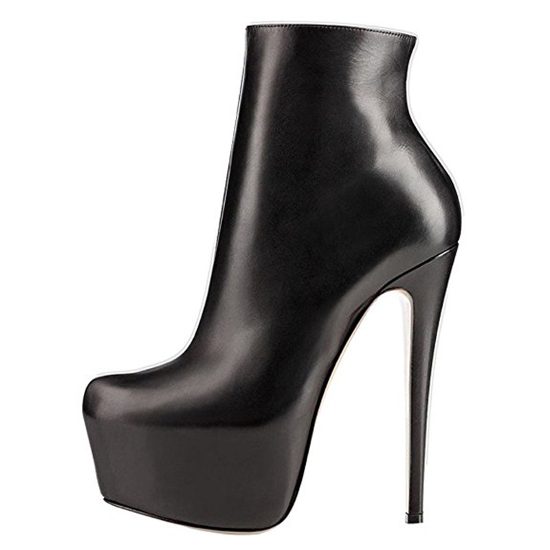 

Women Boots Black Suede ,Black Matte /Red High Heel Fashion Ladies Shoes Thin Heels Waterproof Platform Woman Zipper Ankle Boot 16cm Large size 45