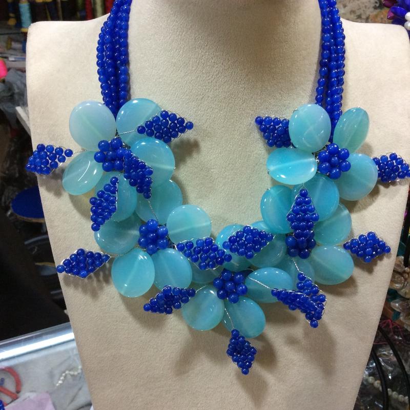 

Arrival Aqua Jades Royal Blue Flower Choker Necklace For Fashion Women Chokers, Golden;silver