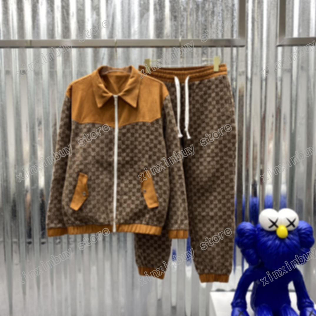 

21ss mens women designers tracksuits Golden velvet fabric Knitting Double embroidery Streetwear Windbreaker fashion tracksuit men designer brown, Pant