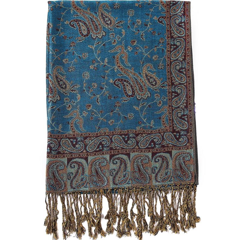 

Scarves Paisley Flowers Borders Pashmina Silk Scarf Shawl Wrap Blanket Reversible Comfortable Vintage With Tassels Soft 70X180cm 200g, Blue;gray
