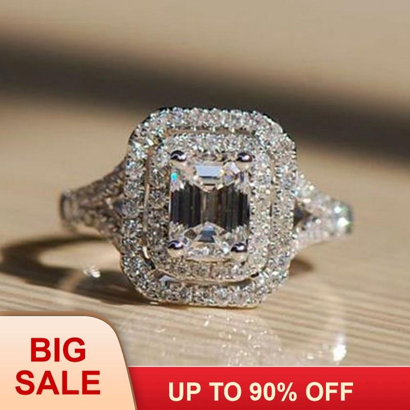 

Wedding Rings Fashion Jewelry Women Engagement Ring Princess Cut Cz 5A Zircon Stone 10KT White Gold Filled Band Sz 5-11