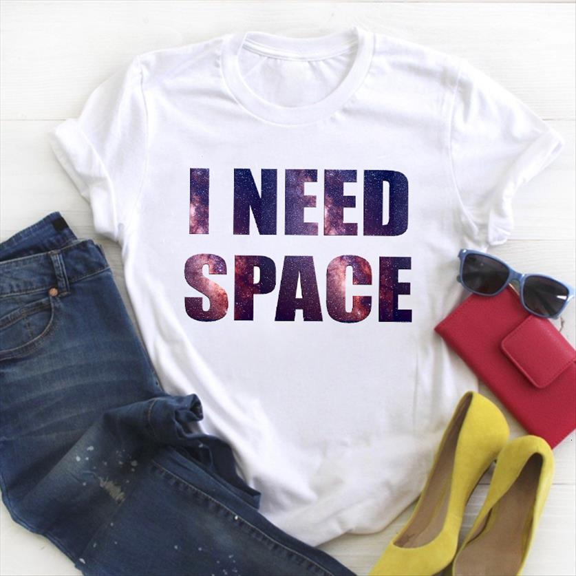 

funny letter space 90s womens t shirt printed cartoon summer tee clothes graphic, White