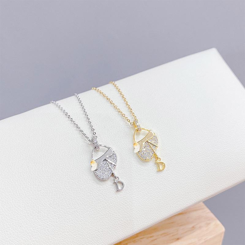 Chains 14k Gold Plated Cute Bags Necklace Shining Bling Zircon Women Clavicle Chain Elegant Charm Wedding Pendant Jewelry-image-708802178